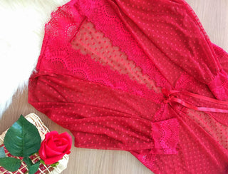 Brazilian Sensual 3 Piece Lingerie Set with Lace and Tulle Robe
